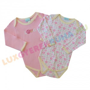 2 db-os hosszú ujjú pamut body csomag, lány kombidressz - Peace - Pink