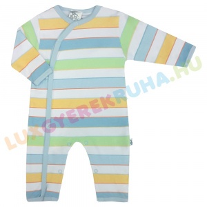 UTOLSÓ! - F.S. Baby elöl gombolós lábfejnélküli pamut rugdalózó fiúknak és lányoknak, kezeslábas, pizsama - Kék csíkos