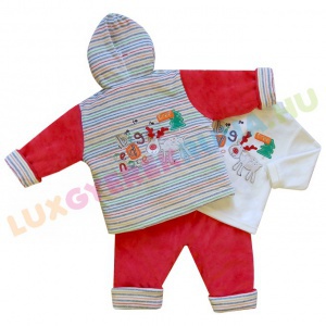 AKCIÓS - 50% F.S. Baby háromrészes vastag plüss együttes - Piros orrú szarvas