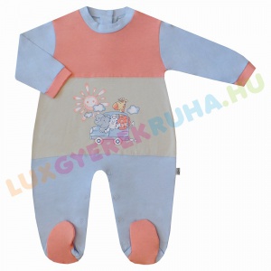 UTOLSÓ! - F.S. Baby hátul gombolós pamut rugdalózó fiúknak, kezeslábas, pizsama - Szafari