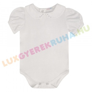 AKCIÓS - 20% Lux rövid ujjú elegáns, galléros body, aklami kombidressz (Fehér)
