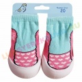 Gumitalpú lány zokni-papucs, benti cipő, baba mamusz - Szives, rózsaszín-almazöld
