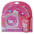 AKCIÓS - 30% Hello Kitty 3 db-os melamin baba étkészlet, gyerek étkészlet (Lapos tányér, mély tányér, pohár)